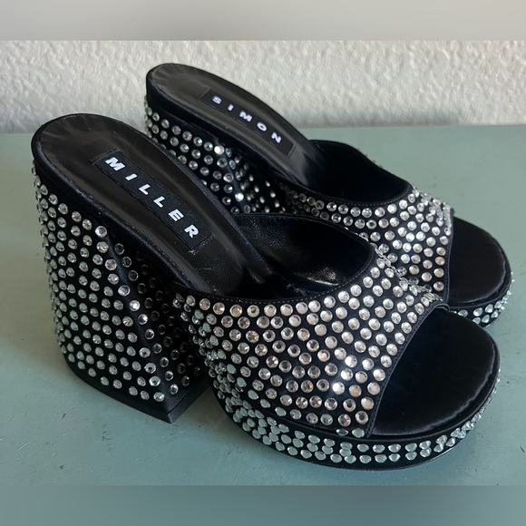 Simon Miller SLICE Platform Rhinestone  Mule Block Flared Heel Sandals Shoes 35 - Picture 2 of 13